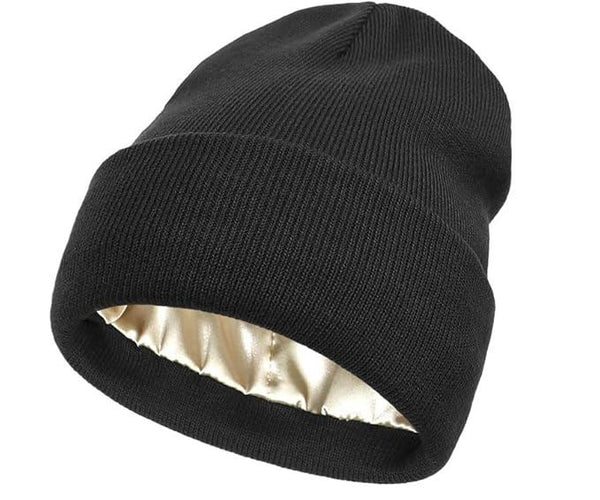 Black Satin-Lined Beanie